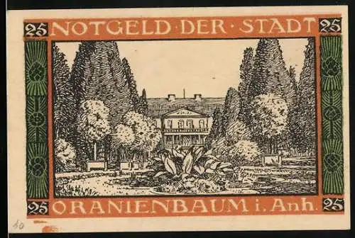 Notgeld Oranienbaum i. Anh., 25 Pfennig, Blick auf das Schloss