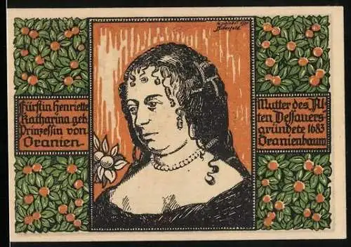 Notgeld Oranienbaum i. Anh. 1921, 50 Pfennig, Fürstin Henriette Katharina, Kirche als Notwohnhaus