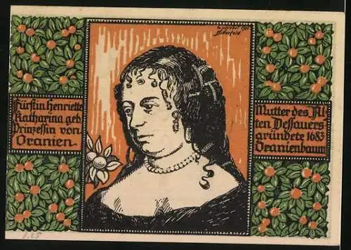 Notgeld Oranienbaum i. Anh. 1921, 50 Pfennig, Kirche als Notwohnhaus, Fürstin Henriette Katharina