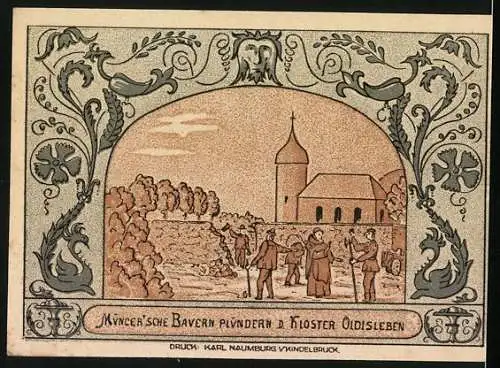 Notgeld Oldisleben a. Kyffh. 1921, 50 Pfennig, Müncer`sche Bauern plündern das Kloster Oldisleben