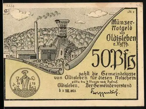 Notgeld Oldisleben a. Kyffh. 1921, 50 Pfennig, Thomas Müncer als Prediger