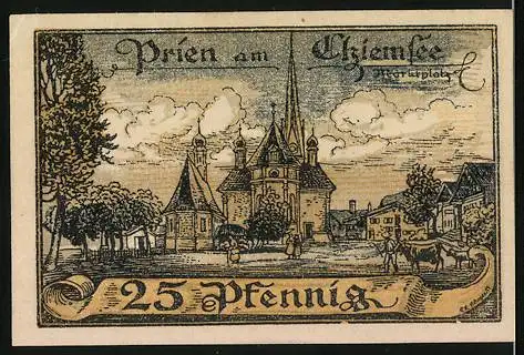 Notgeld Prien am Chiemsee, 25 Pfennig, Blick über den Marktplatz