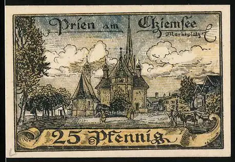 Notgeld Prien am Chiemsee, 25 Pfennig, Partie am Marktplatz