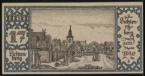 Notgeld Berlin-Lichtenberg 1921, 50 Pfennig, Ortspartie mit Kirche um 1790