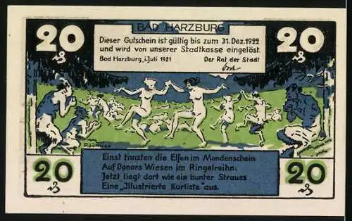 Notgeld Bad Harzburg 1921, 20 Pfennig, Gäste entspannen und tanzen auf der Liegewiese