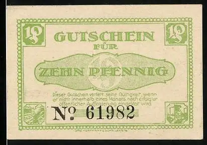 Notgeld Lehrte 1921, 10 Pfennig, Silhouette und Wappen der Industriestadt