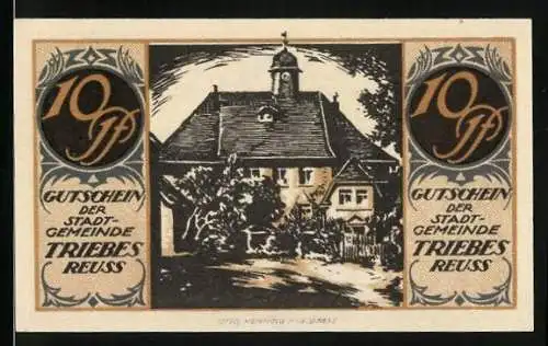 Notgeld Triebes-Reuss 1921, 10 Pfennig, Blick auf eine Villa