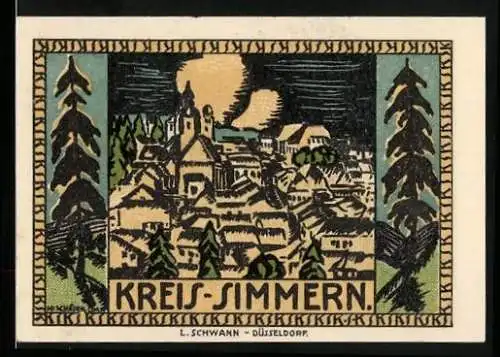 Notgeld Simmern 1921, 25 Pfennig, Ortsansicht mit Kirche