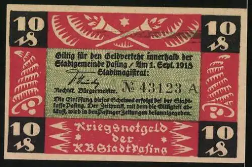 Notgeld Pasing 1918, 10 Pfennig, Gemeindewappen