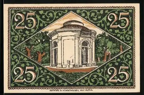 Notgeld Rheinsberg /Mark, 25 Pfennig, Friedrich der Grosse und Pavillon