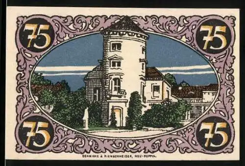 Notgeld Rheinsberg /Mark, 75 Pfennig, Friedrich der Grosse und Turm
