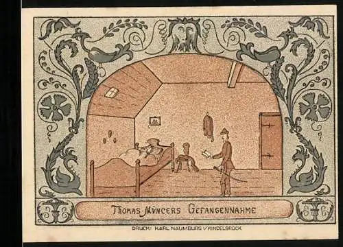 Notgeld Oldisleben 1921, 50 Pfennig, Thomas Müncers Gefangennahme