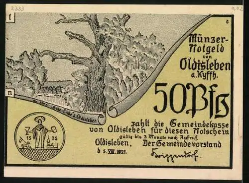 Notgeld Oldisleben 1921, 50 Pfennig, Die geschlagenen Bauern fliehen in die Stadt Frankenhausen