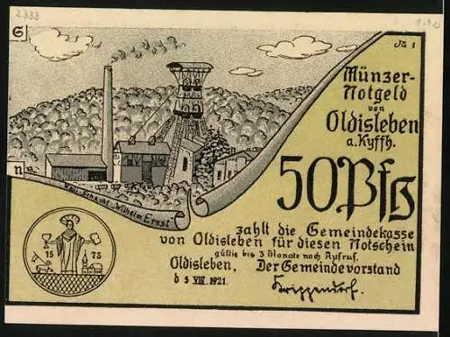 Notgeld Oldisleben 1921, 50 Pfennig, Thomas Müncer predigt zum Aufruhr