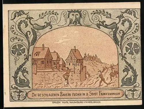 Notgeld Oldisleben 1921, 50 Pfennig, Die geschlagenen Bauern fliehen nach Frankenstein