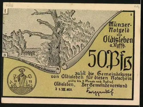 Notgeld Oldisleben 1921, 50 Pfennig, Die geschlagenen Bauern fliehen nach Frankenstein