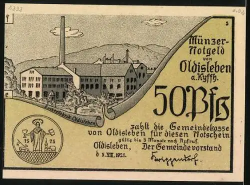 Notgeld Oldisleben 1921, 50 Pfennig, Thomas Müncers Überführung nach Feste Heldrungen