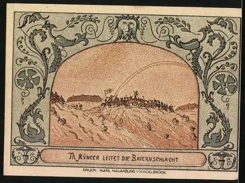 Notgeld Oldisleben 1921, 50 Pfennig, Th. Müncer leitet die Bauernschlacht