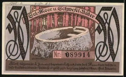 Notgeld Bad Oldesloe, 50 Pfennig, Der alte Justizrat, die historische Badewanne im Kurpark