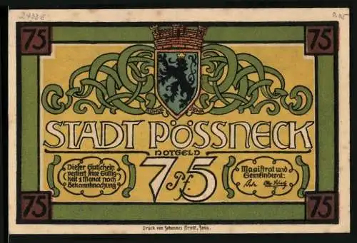 Notgeld Pössneck, 75 Pfennig, Der verzierte Rathausgiebel