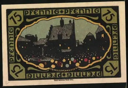 Notgeld Pössneck, 75 Pfennig, Die Weihnachtsfeier mit bunten Lichtern