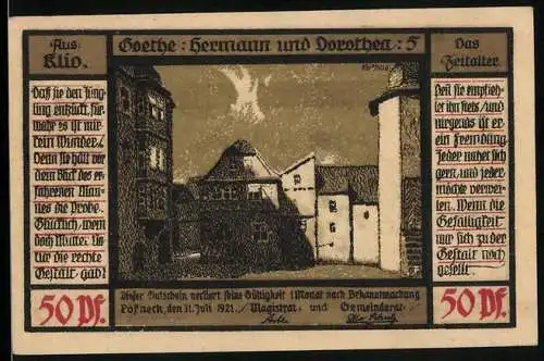 Notgeld Pössneck 1921, 50 Pfennig, Pfarrer und die Sitzende