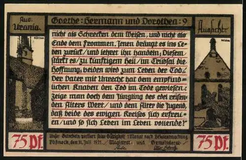 Notgeld Pössneck 1921, 75 Pfennig, Pfarrer sieht des Todes Bild