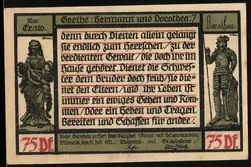 Notgeld Pössneck 1921, 75 Pfennig, Pfarrer und die Kinder, Statuen