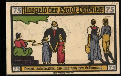 Notgeld Pössneck 1921, 75 Pfennig, Pfarrer und die Kinder