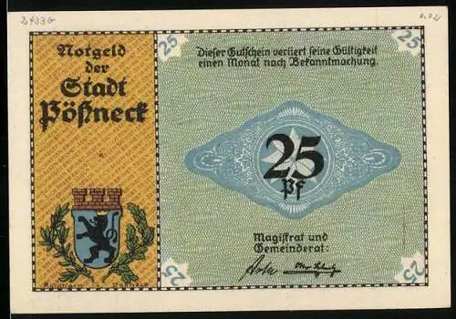 Notgeld Pössneck, 25 Pfennig, Rotationsdruckmaschine