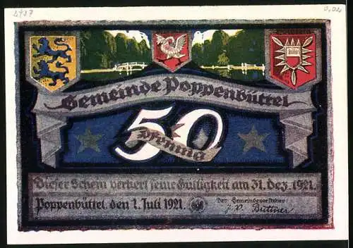 Notgeld Poppenbüttel 1921, 50 Pfennig, Park Zur Alsterschlucht