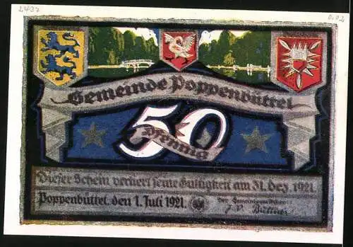 Notgeld Poppenbüttel 1921, 50 Pfennig, Langwischbrücke