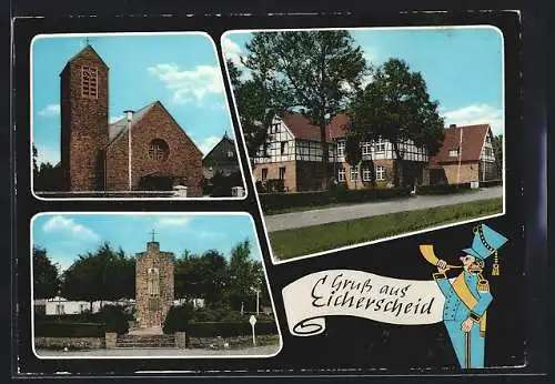 AK Eicherscheid / Monschau, Kirche, Denkmal und Geschäft