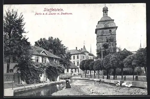 AK Staffelstein / Mainthal, An der Lauter m. Stadtturm
