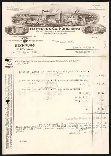 Rechnung Horst in Holstein 1936, H. Ottens & Co., Textil-Fabrikation, Hauptwerk, Strickerei und Wirkerei