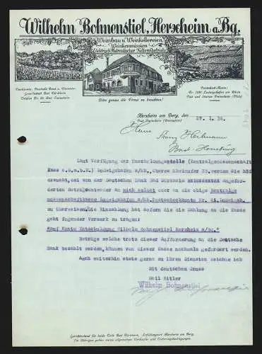Rechnung Herxheim am Berg 1934, Wilhelm Bohnenstiel, Weinbau und Weinkellerei, Geschäftshaus und Weinberge