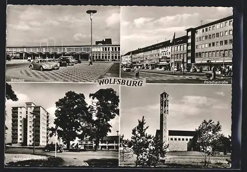 AK Wolfsburg / Volkswagenstadt, Bahnhof, Porschestrasse, Hochhaus / Altersheim