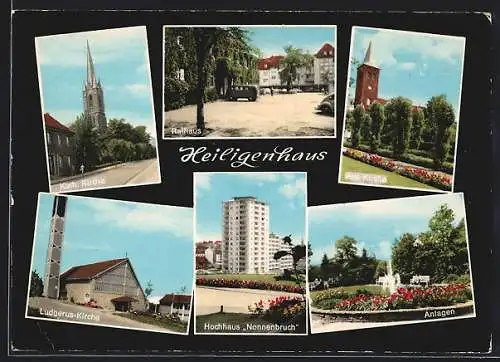 AK Heiligenhaus / Niederrhein, Hochhaus Nonnenbruch, Rathaus, VW Käfer, VW Bulli