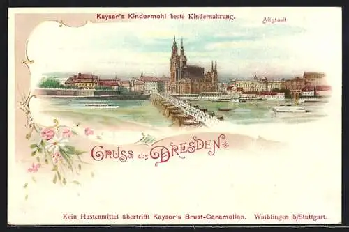 Künstler-AK Dresden, Altstadt mit Brücke