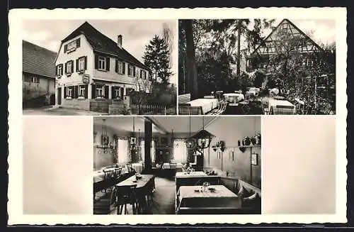 AK Schnait / Remstal, Gasthaus zur Krone mit Gartenlokal, Aussen- u. Innenansichten