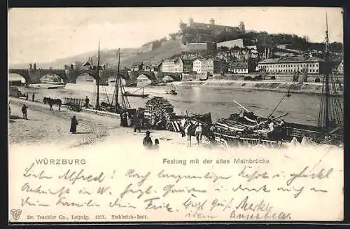 AK Würzburg, Festung mit der alten Mainbrücke