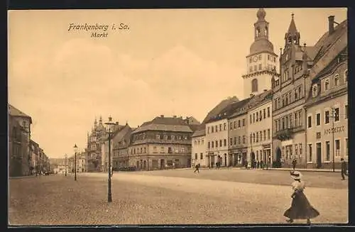 AK Frankenberg / Sachsen, Strassenblick auf den Marktplatz