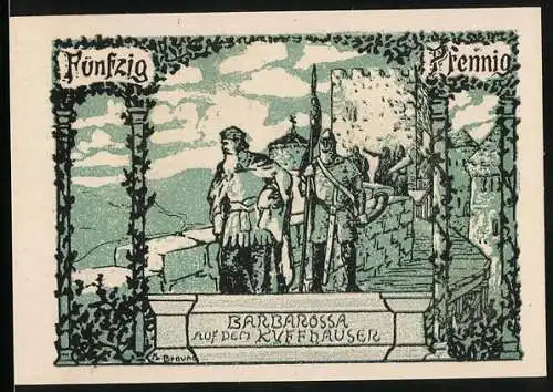 Notgeld Frankenhausen a. Kyffh. 1921, 50 Pfennig, Barbarossa auf dem Kyffhäuser