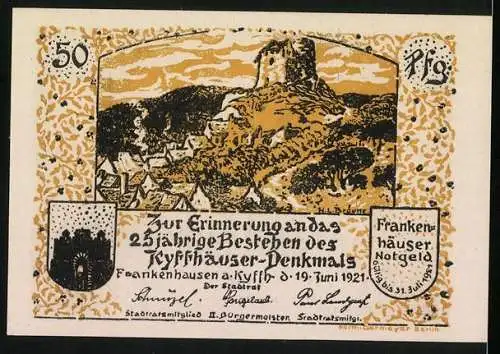 Notgeld Frankenhausen a. Kyffh. 1921, 50 Pfennig, Barbarossa auf dem Kyffhäuser