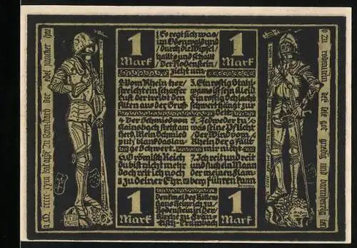 Notgeld Fränkisch-Crumbach /Hess. Odenwald 1921, 1 Markt, Ritter mit Schwert