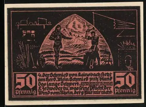 Notgeld Fränkisch-Crumbach /Hess. Odenwald 1921, 50 Pfennig, Der Schmied von Hainsbach