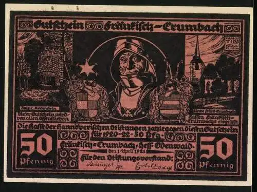 Notgeld Fränkisch-Crumbach /Hess. Odenwald 1921, 50 Pfennig, Der Schmied von Hainsbach