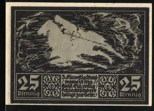 Notgeld Fränkisch-Crumbach /Hess. Odenwald 1921, 25 Pfennig, Reiter auf seinem Pferd