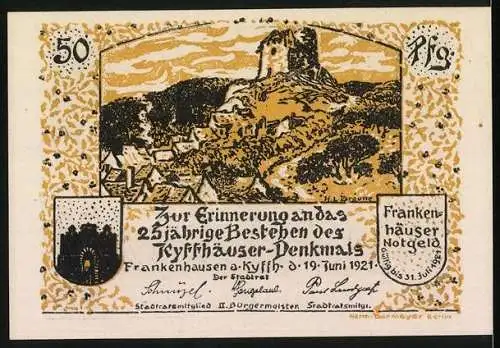 Notgeld Frankenhausen a. Kyffh. 1921, 50 Pfennig, Huldigung der deutschen Flieger