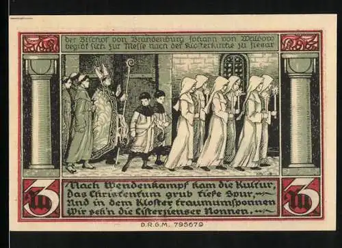 Notgeld Ziesar /Bez. Mgb., 3 Mark, Cisterzienser-Nonnen im Kloster, Wappen